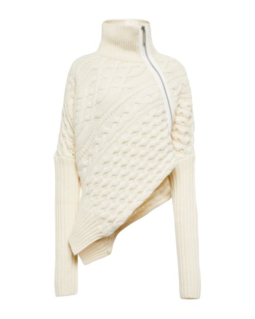 Sacai Wolle Rollkragenpullover mit Zopfstrickmuster in Natur Damen Bekleidung Pullover und Strickwaren Rollkragenpullover 
