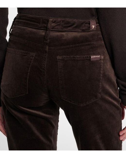 7 For All Mankind Black Calie Straight Mid-Rise Cotton-Blend Velvet Straight Pants