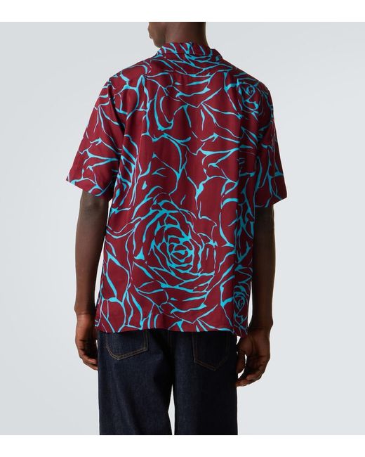 Dries Van Noten Blue Printed Bowling Shirt for men