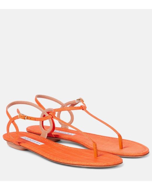Aquazzura Red Almost Bare Raffia-Effect Sandals
