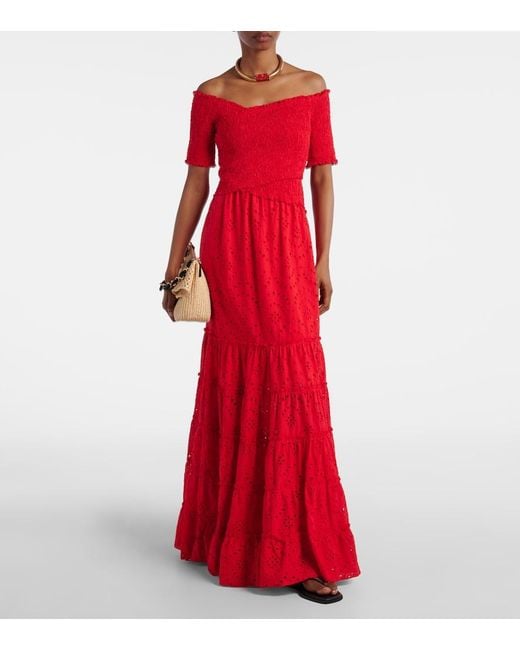 Poupette Red Soledad Floral Cotton Maxi Dress
