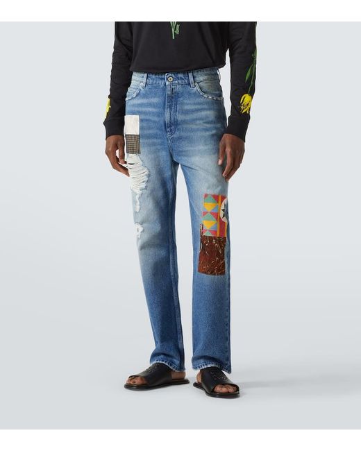 Jeans Regular Patchwork di Loewe in Blue da Uomo