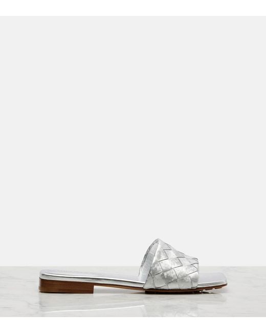 Bottega Veneta White Parco Intrecciato Leather Mules