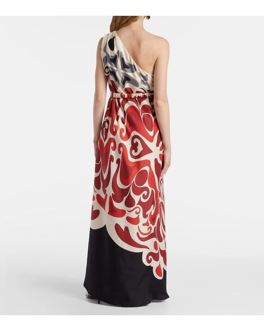 LaDoubleJ Red Silk One-Shoulder Roy Maxi Dress