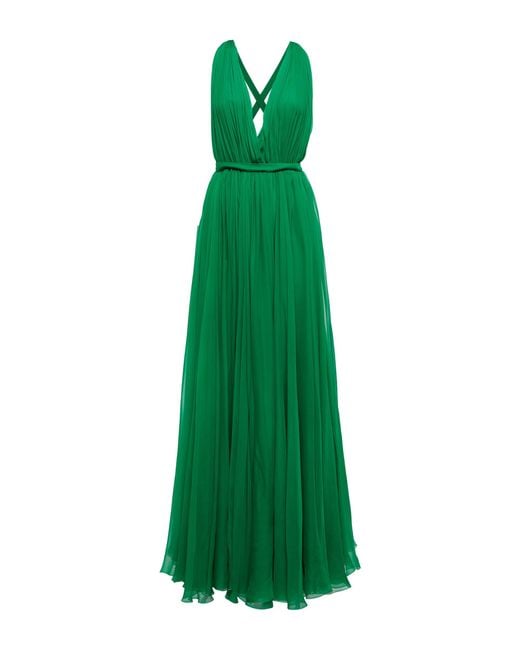 Dolce & Gabbana Green Pleated Silk Chiffon Gown