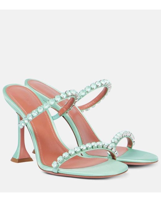 AMINA MUADDI Green Gigi 95 Embellished Satin Sandals