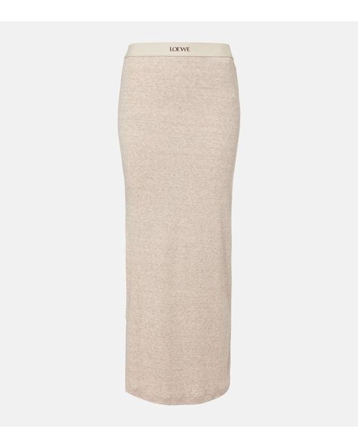 LOEWE Logo cotton and wool maxi skirt マキシ スカート ロゴ Loewe Logo Cotton And Wool Maxi Skirt in Natural | Lyst