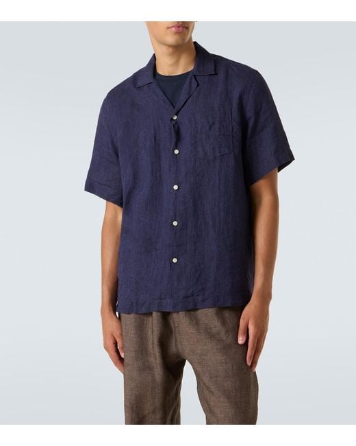 Frescobol Carioca Blue Angelo Linen Shirt for men