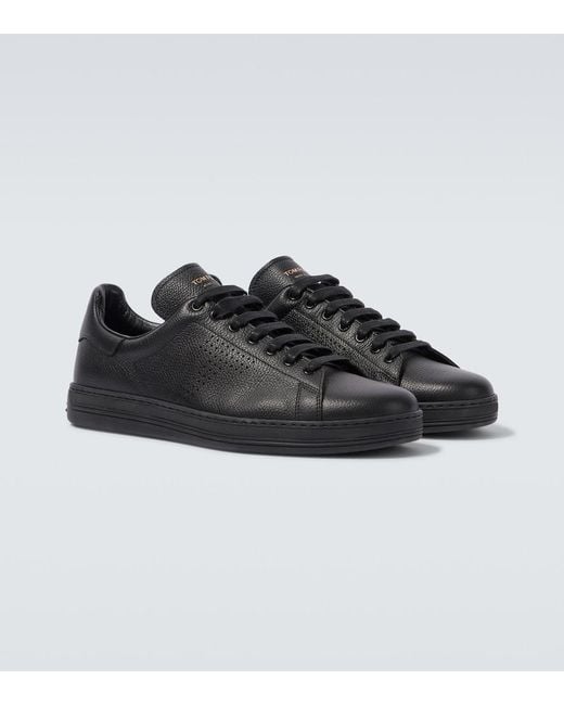 Tom Ford Black Warwick Perforated Leather Sneakers for men