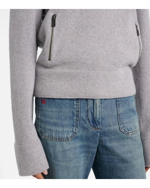 Victoria Beckham Gray Wool And Cashmere Half-Zip Sweater