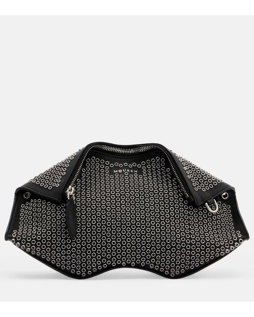 McQueen Black Manta Embellished Leather Clutch