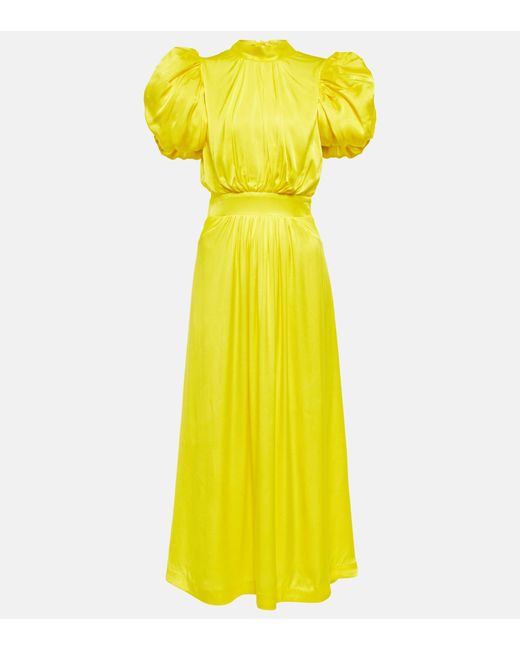 ROTATE BIRGER CHRISTENSEN Yellow Puff-sleeve Halterneck Satin Dress