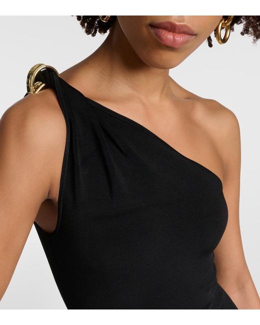 Galvan Black One-Shoulder Midi Dress
