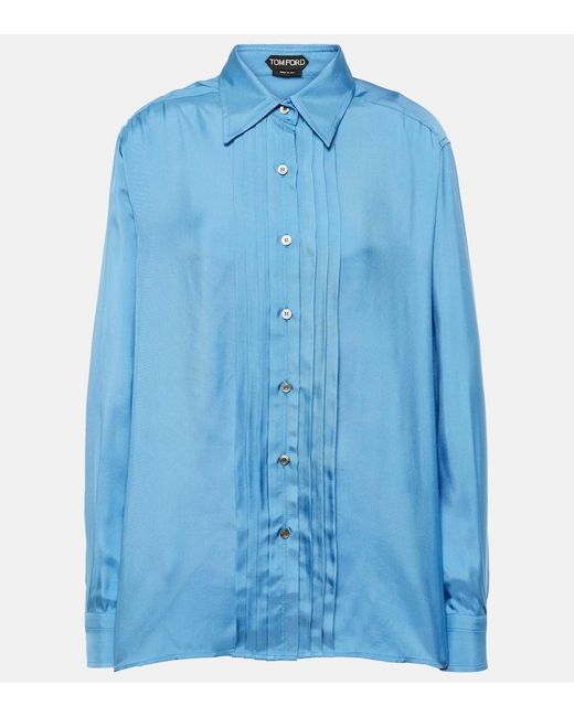 Tom Ford Blue Pleated Twill Shirt
