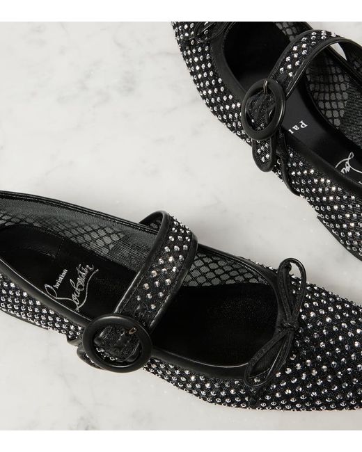 Christian Louboutin Black Ballerinas Mamastrapitina Aus Mesh Mit Kristallen