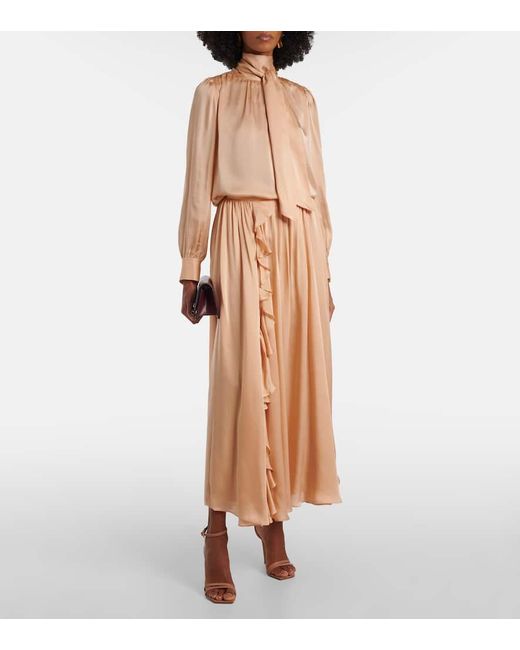 Falda Midi Zena De Chifon De Seda Con Volantes Ulla Johnson de color Natural