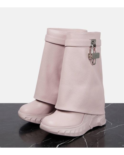 Givenchy Pink Shark Lock Biker Ankle Boots In Grained Leather