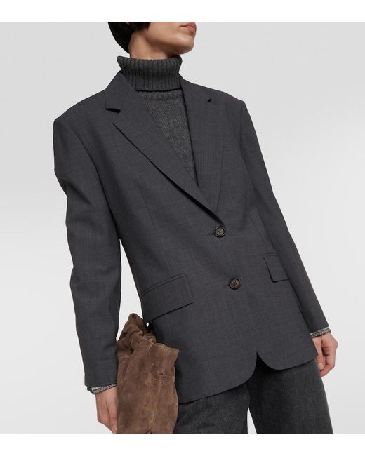 Brunello Cucinelli Green Oversized Wool-Blend Blazer