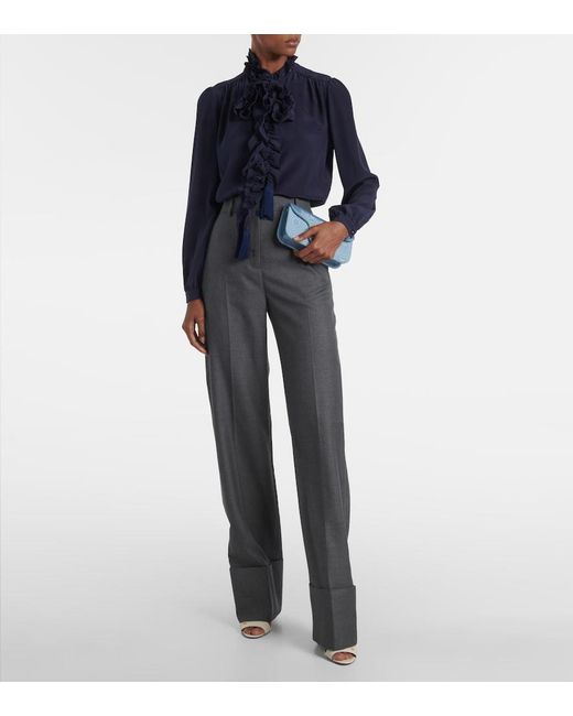 Valentino Gray High-Rise Wool Straight Pants