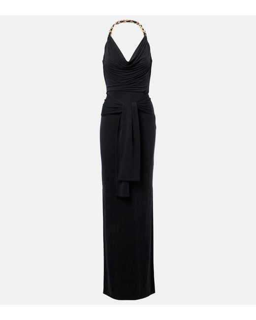 Balmain Black Draped Gathered Gown