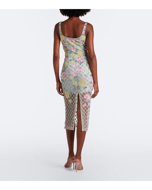 La Fuori White Celeste Jardin Embellished Midi Dress