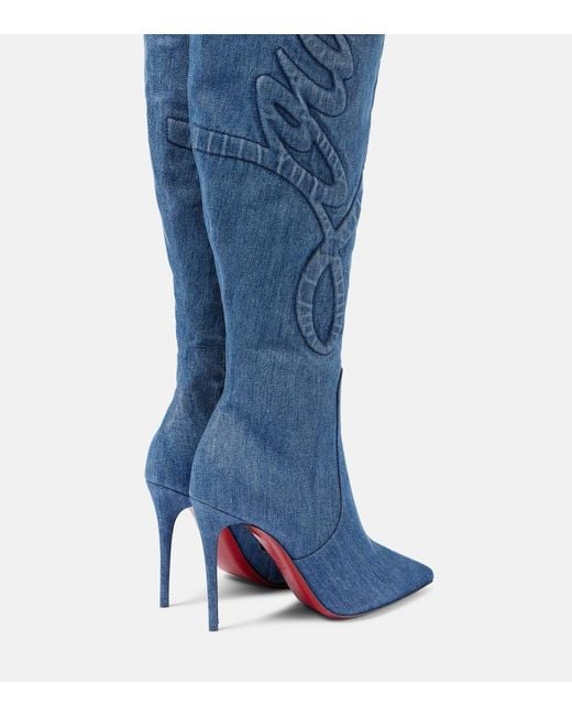 Christian Louboutin Blue Kate Botta Loubijeans 100 Denim Pointed-Toe Over-The-Knee Boots