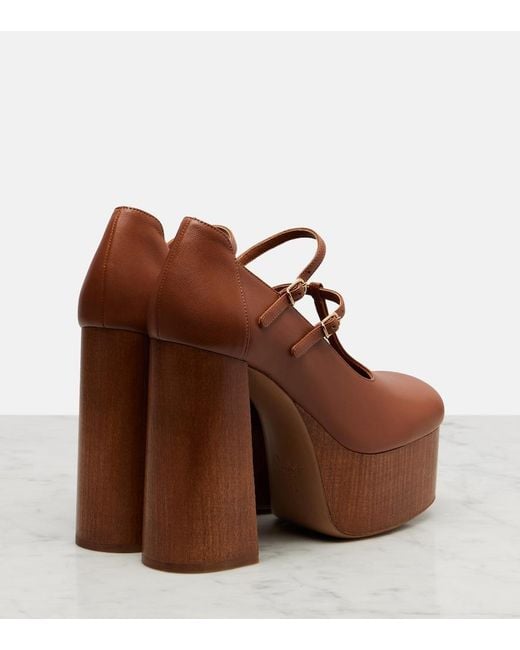 Chloé Brown Loti Leather Platform Mary Jane Pumps