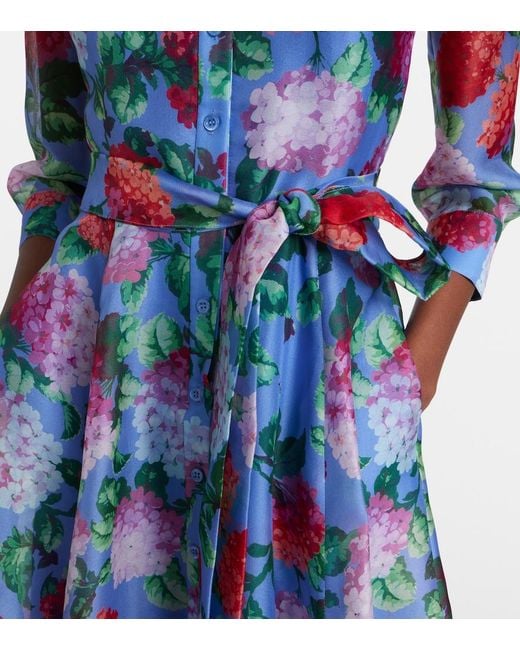 Carolina Herrera Blue Floral Silk Organza Shirt Dress