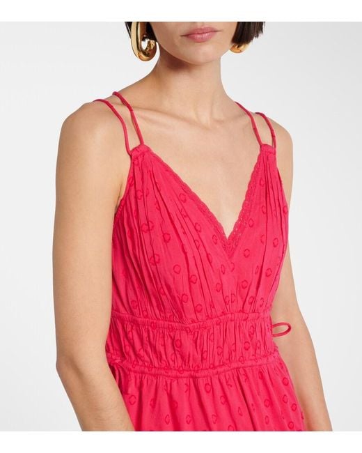 Ulla Johnson Red Freya Polka-Dot Cotton Dobby Midi Dress