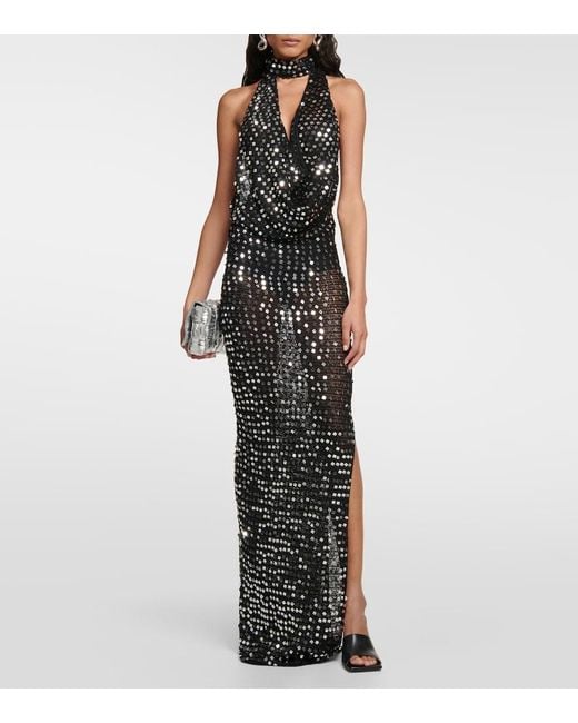 AYA MUSE Black Bellico Sequined Halterneck Maxi Dress
