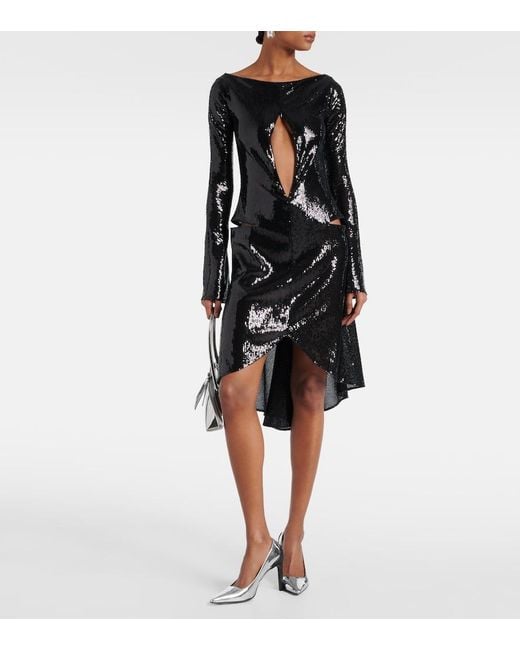 Courreges Black Ellipse Sequined Cutout Midi Dress