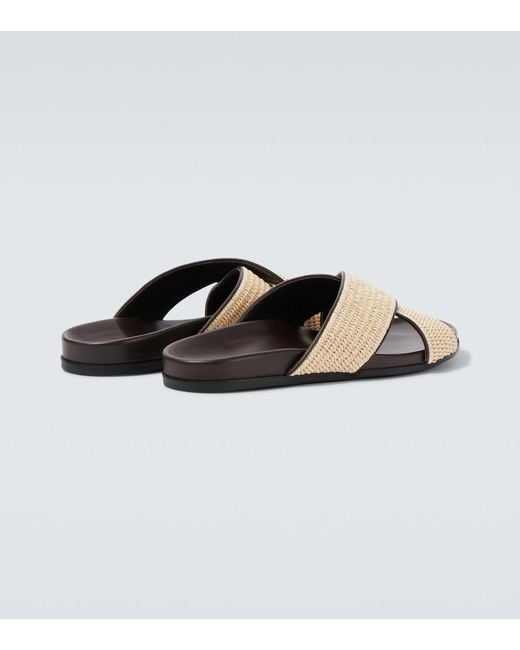 Manolo Blahnik Brown Chiltern Leather-Trimmed Raffia Slides for men