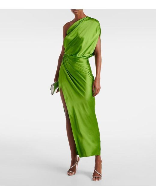 The Sei Green Draped One-Shoulder Silk Maxi Dress