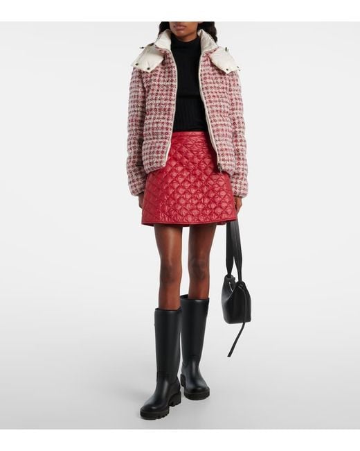 Moncler Red Andronne Checked Tweed Down Jacket