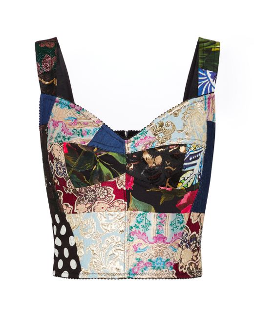 Dolce & Gabbana Multicolor Brocade Patchwork Bustier Top