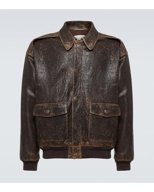The Row Black Orwell Distressed Leather Jacket for men