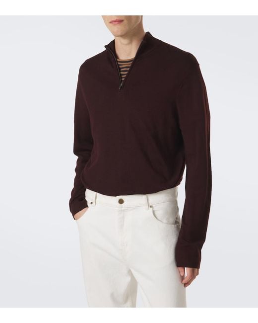 Sunspel Brown Wool Half-Zip Sweater for men