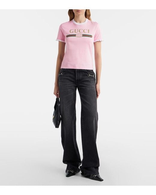 Gucci Pink Cotton Jersey T-Shirt With Print, Size Xs, Ready-To-Wear
