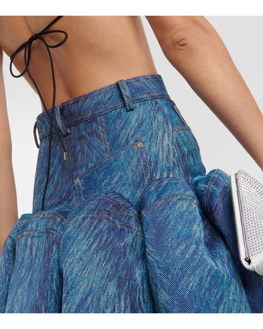 Mini-Jupe Imprimee En Jean A Ornements Area en coloris Blue