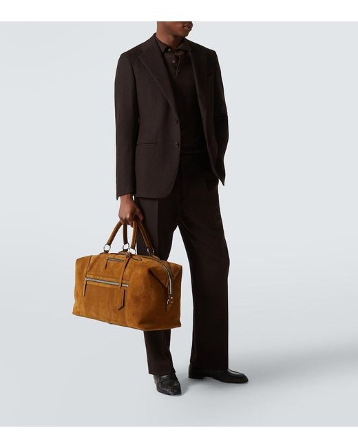 Metier Brown Vagabond Suede Duffel Bag for men