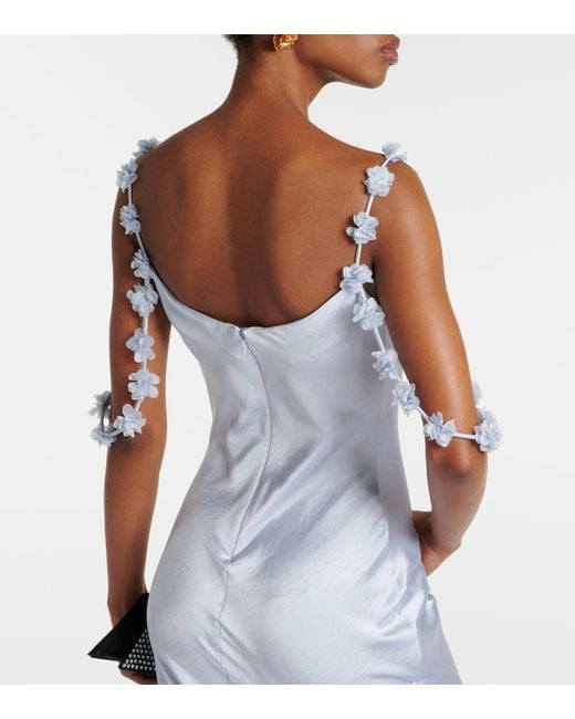 Self-Portrait Blue Bridal Floral-Applique Satin Gown