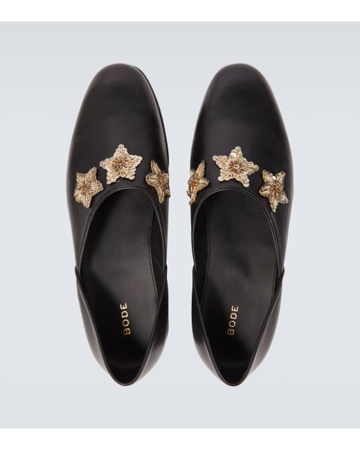 Bode Black Bullion Star Embellished Leather Loafers for men