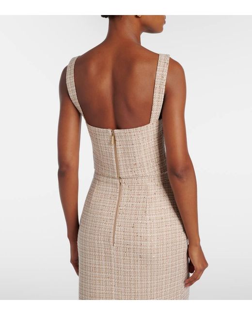 Elie Saab Natural Checked Sequined Tweed Crop Top