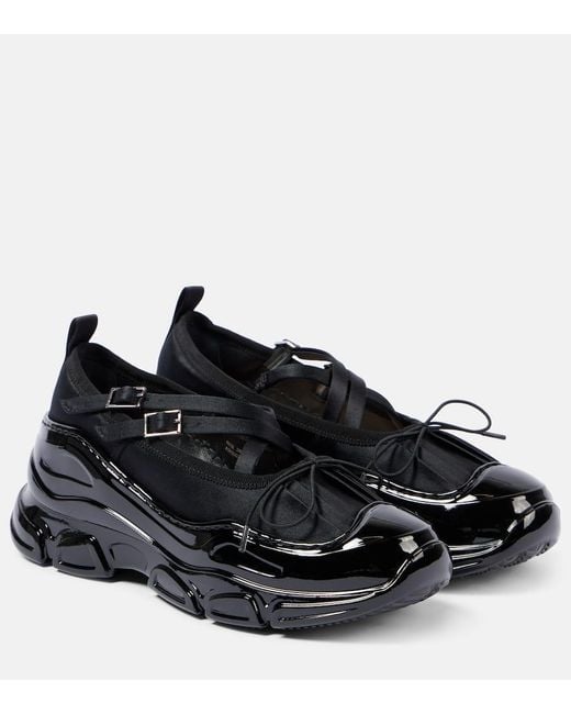 Simone Rocha Black Crystal Buckle Tracker Leather-Trimmed Shoes