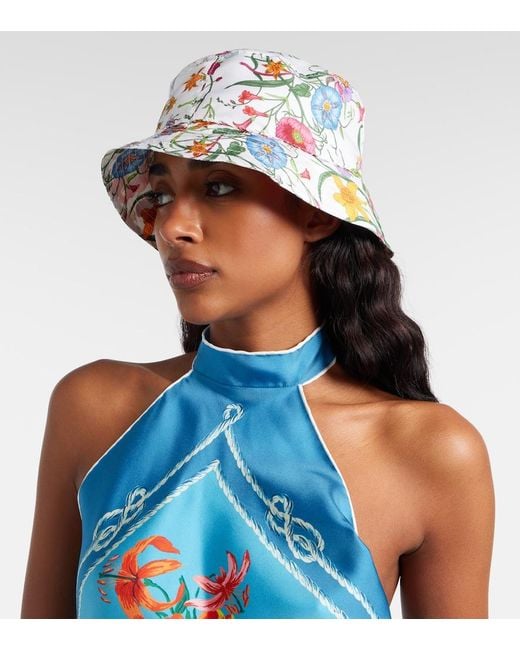 Gucci White Flora Silk Bucket Hat