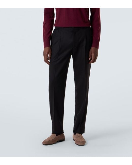 Rubinacci Black Virgin Wool Flannel Tapered Pants for men