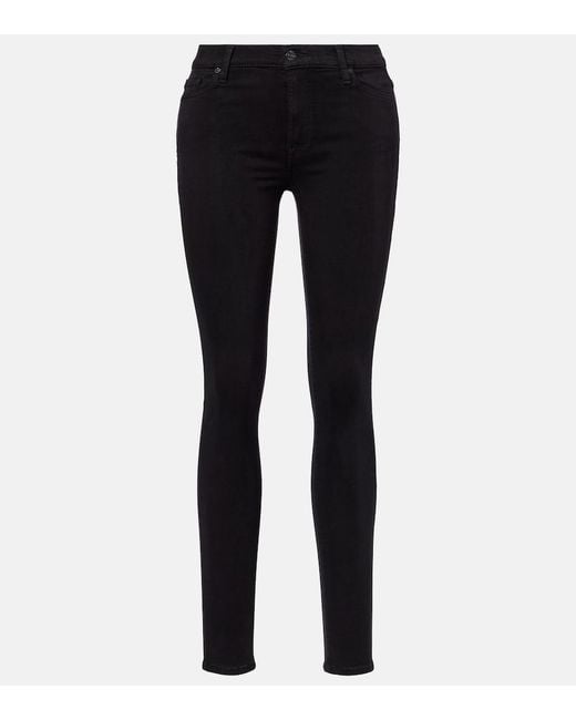 7 For All Mankind Blue Mid-Rise Skinny Jeans