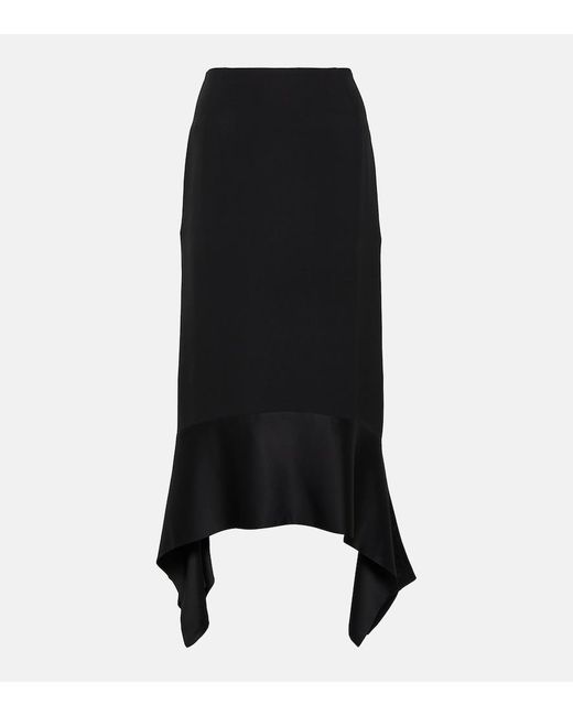 Totême Black Asymmetric Crepe-Texture Midi Skirt