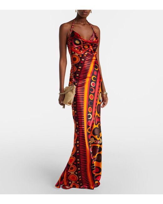 Emilio Pucci Red Soleil Open-Back Satin Maxi Dress