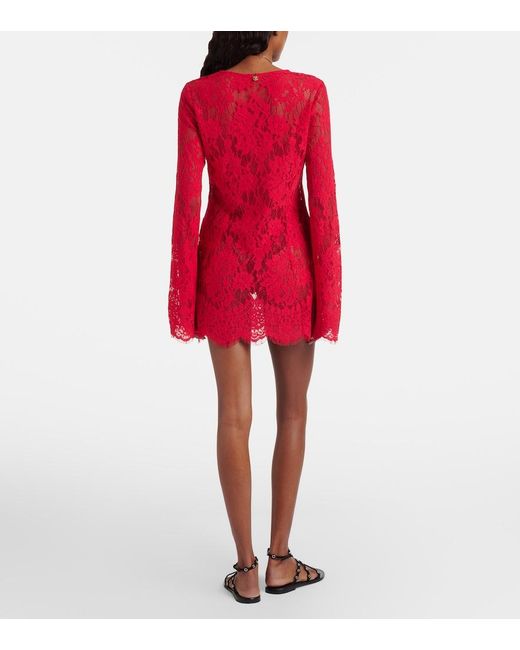Bananhot Red Millie Cotton And Brocade Lace Minidress